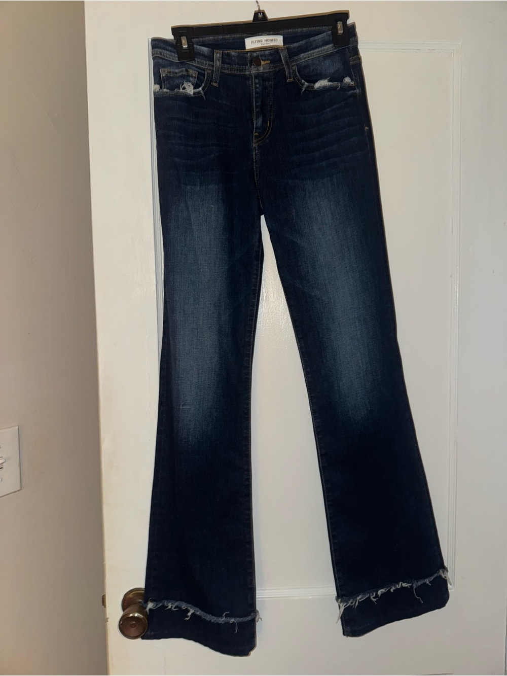 FLYING TOMATO Dark Wash Women's Bootcut Jeans with Frayed Hem
